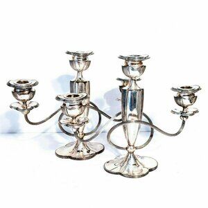 Antique Pairpoint Candelabra Pair Set 6132 Quadruple Silver Plated Art Nouveau
